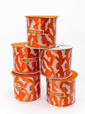 Halloween Bat Wired Edge Ribbon Spool Bundle Lot Spooky Crafting Orange